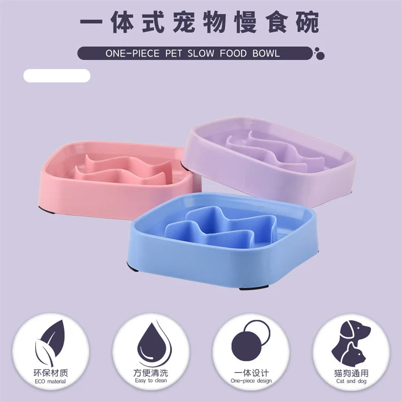 Pet supplies Color Slow Feeder Cat Bowl Anti-choking Plastic Dog Puzzle Food Bowl, Dog Water Basin For Anxiety Relief