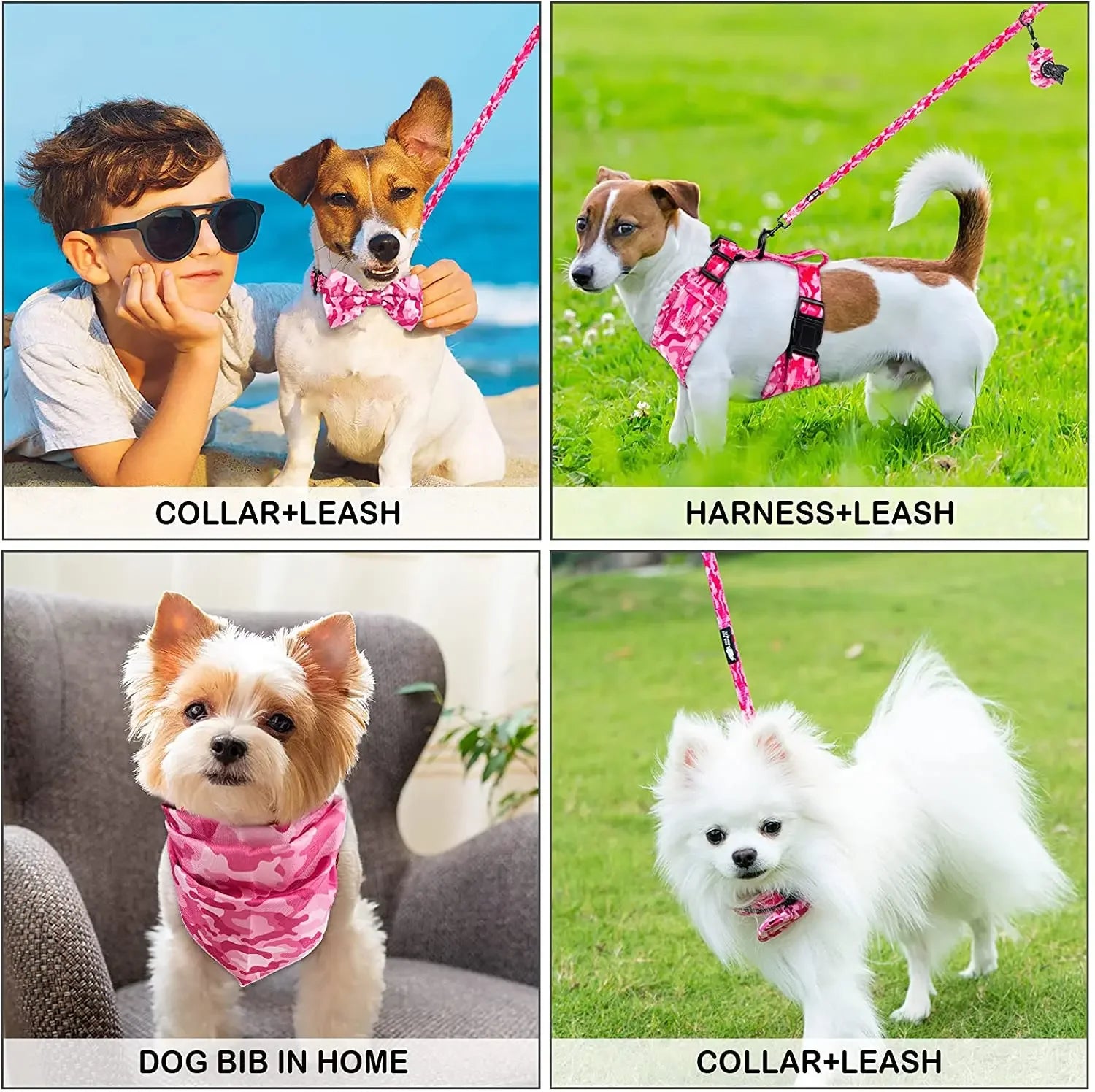 Dog Harness Suit Include Vest Harness Collar Leash Handkerchief Scarf Poop Bag Accessories for Pet Cat Dogs Supplies Set